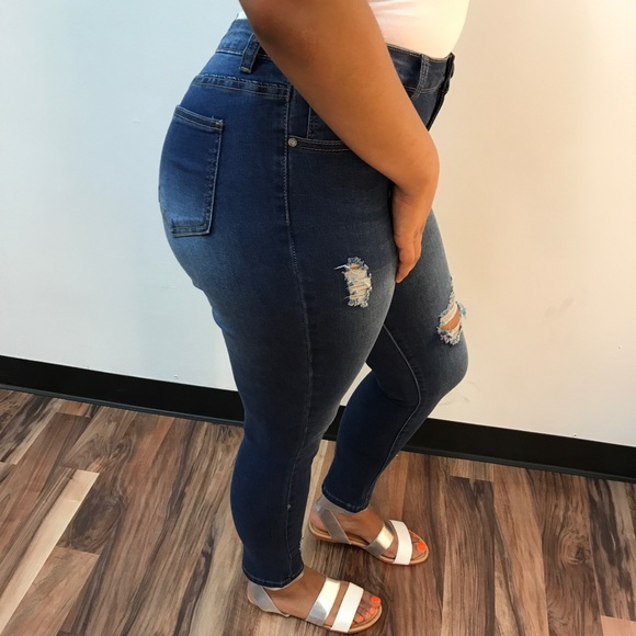 ‼️ Dark Distressed Style Ripped Stretch Jeans - Picture 5 of 8